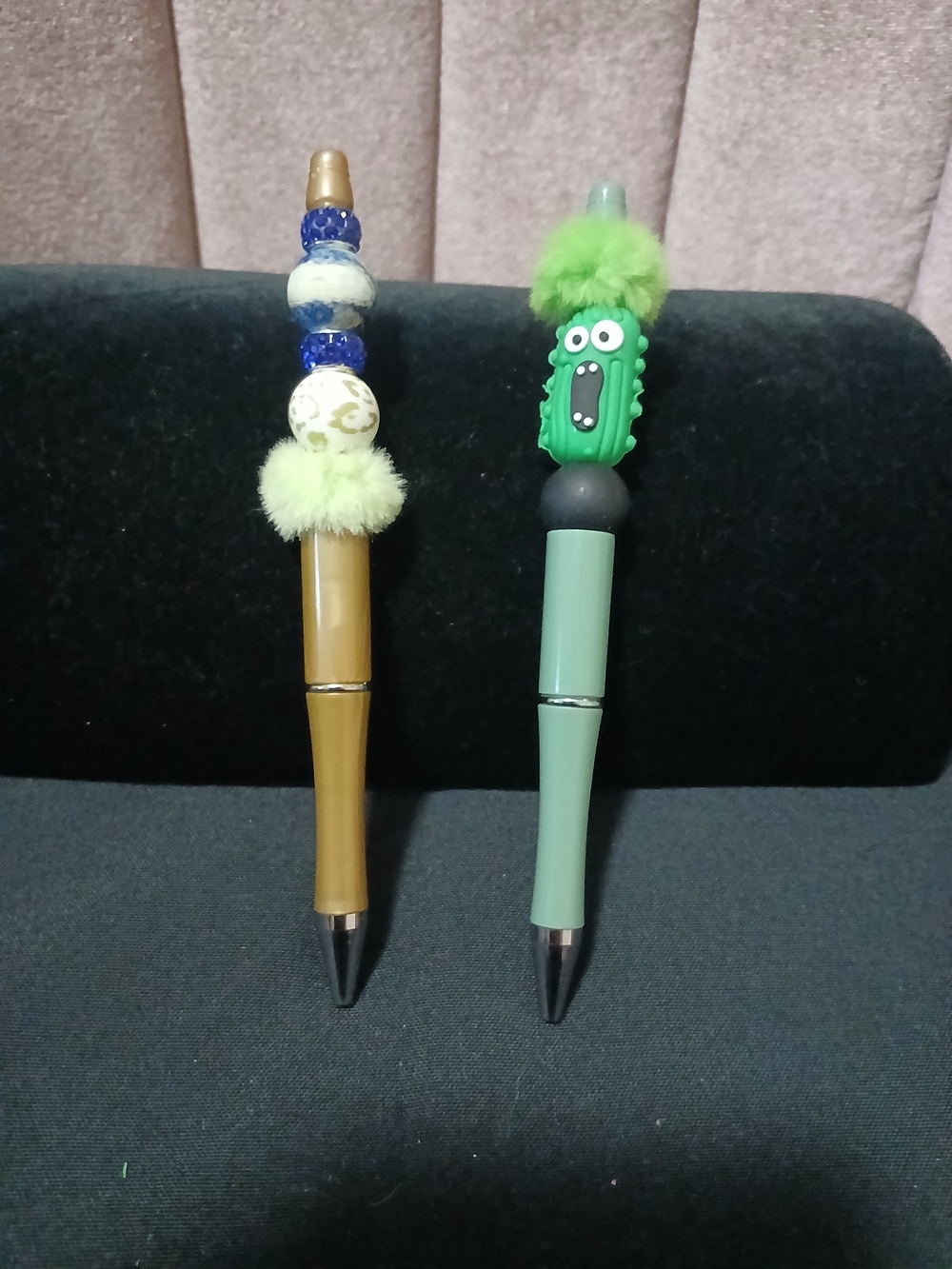 Pair of Decorative Pom-Pom Ballpoint Pens - Green & Gold